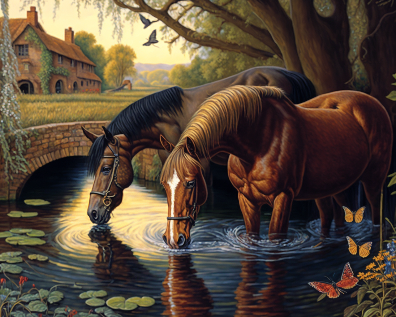 Two Horses Butterflies Diamond Art Kit