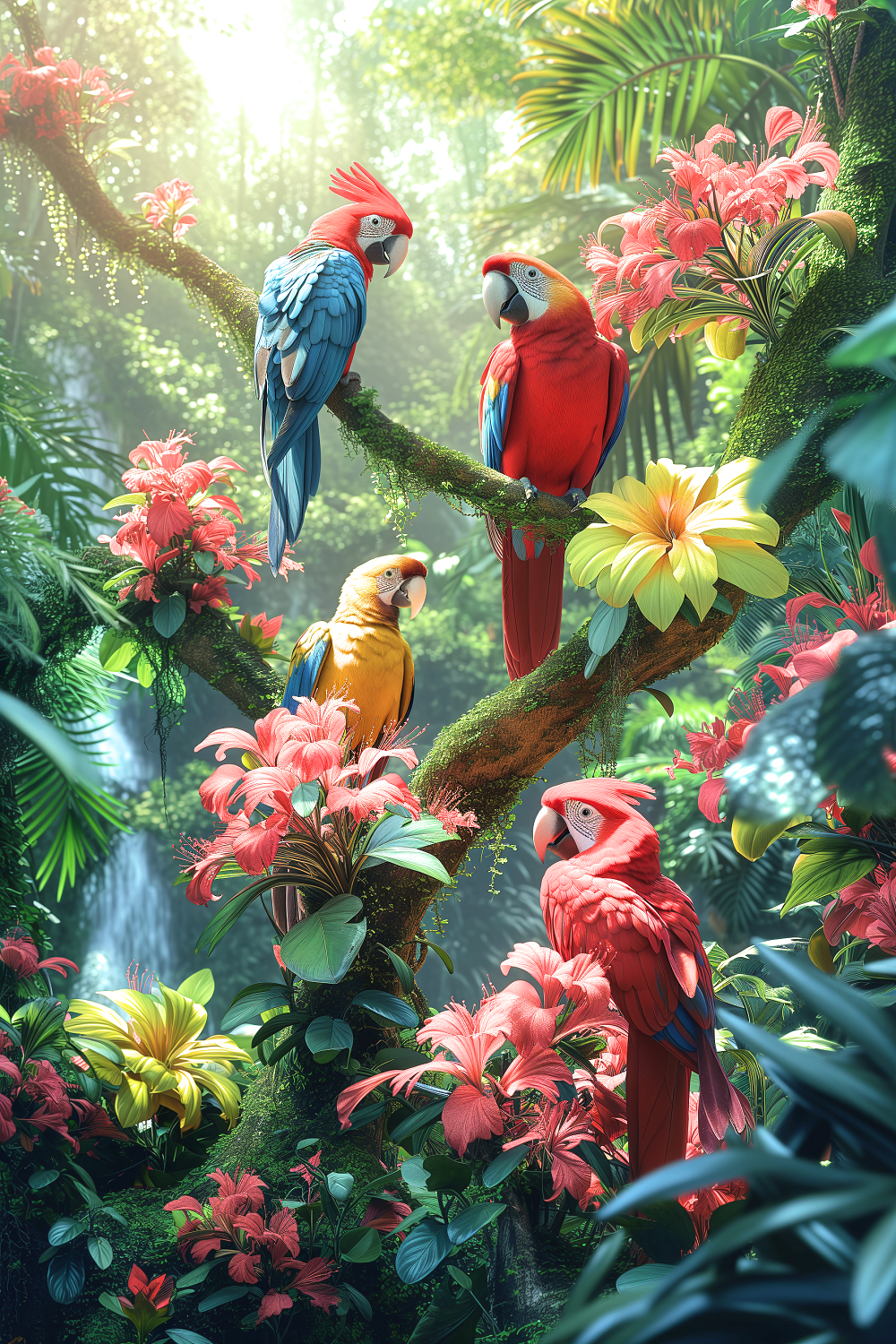 Four Tropical Birds Jungle Diamond Art Kit