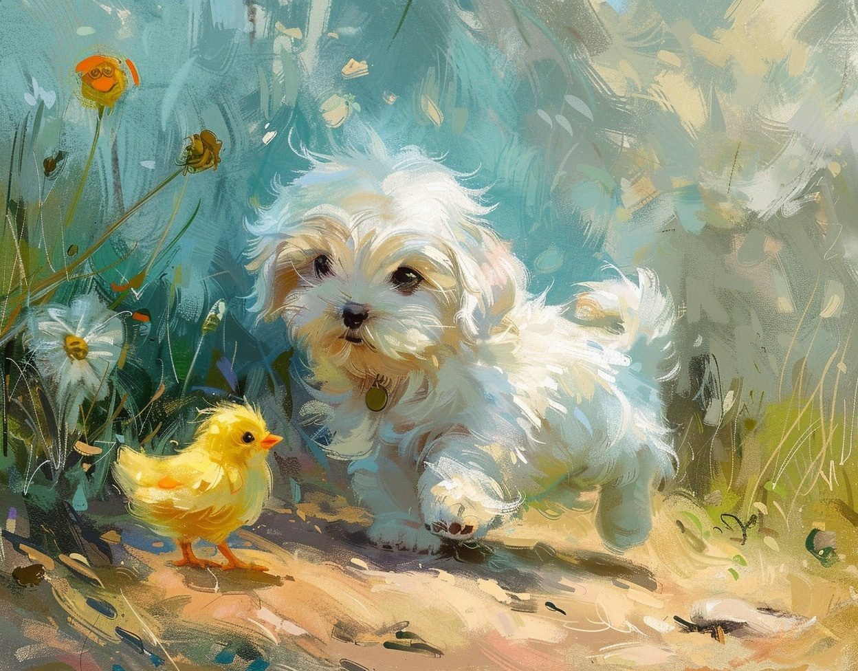 Yellow Chick And White Puppy Diamond Art Kit