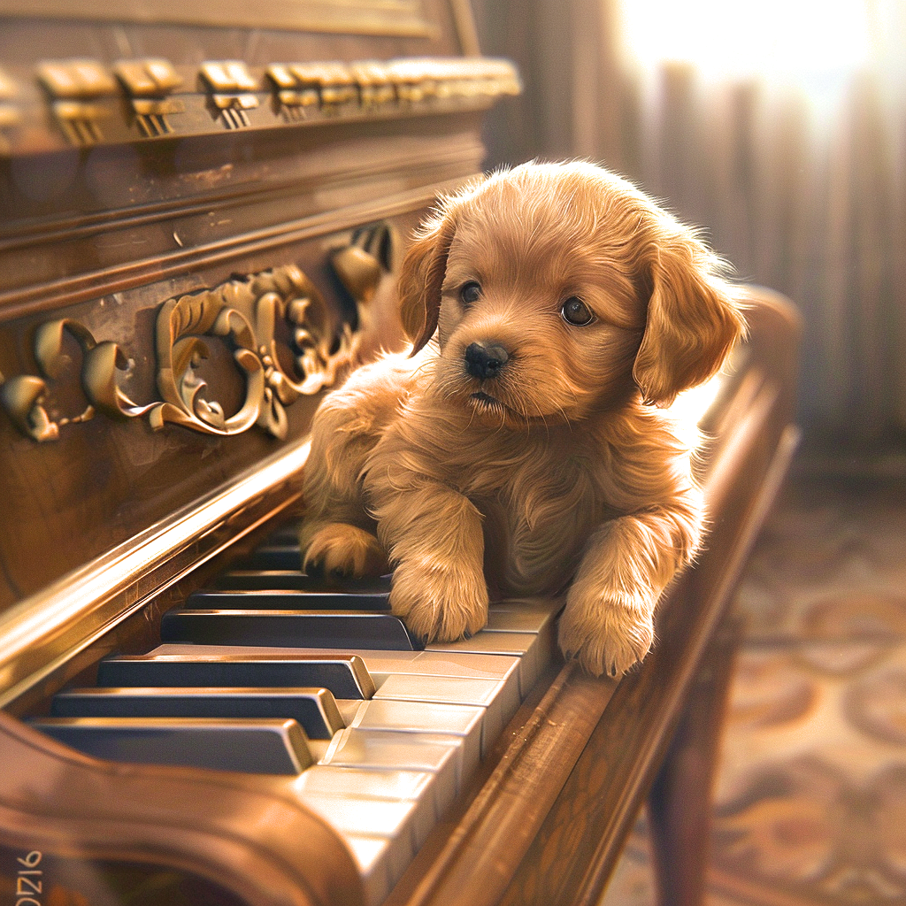 Puppy On The Piano Diamond Art Kit