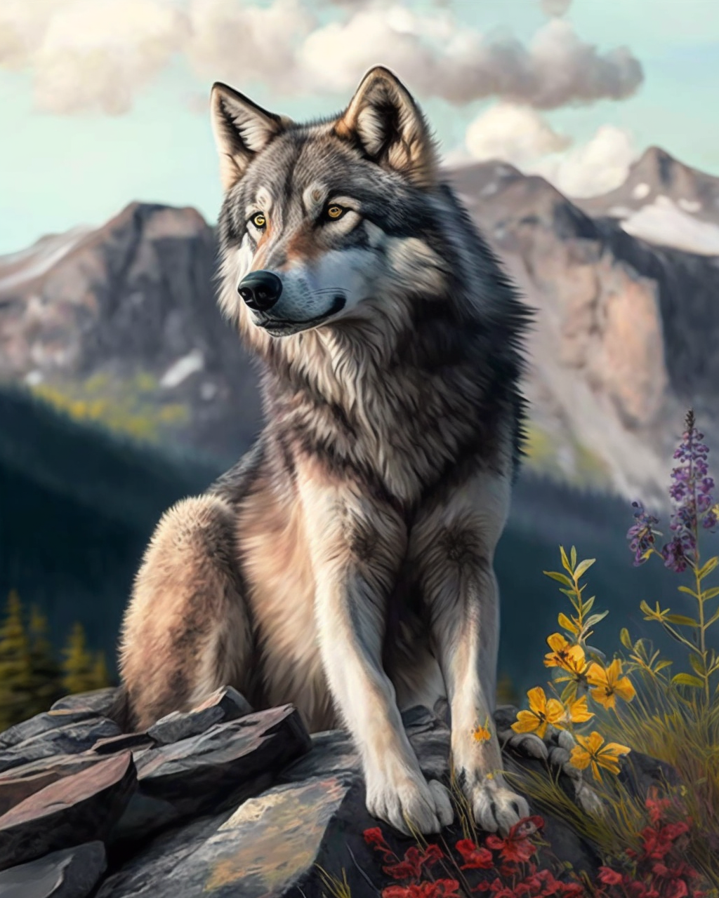 Wolf On The Rocks Diamond Art Kit