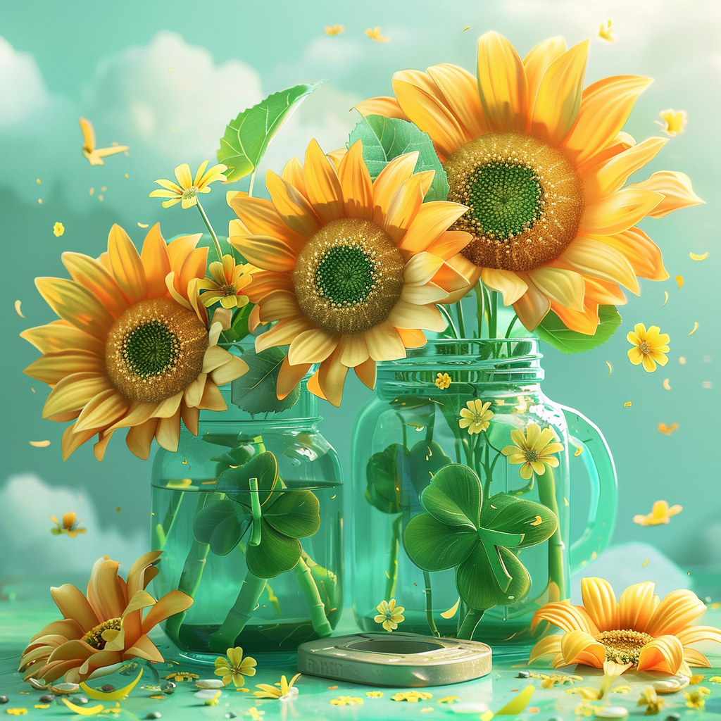 Abstract Sunflowers And Clovers Diamond Art Kit