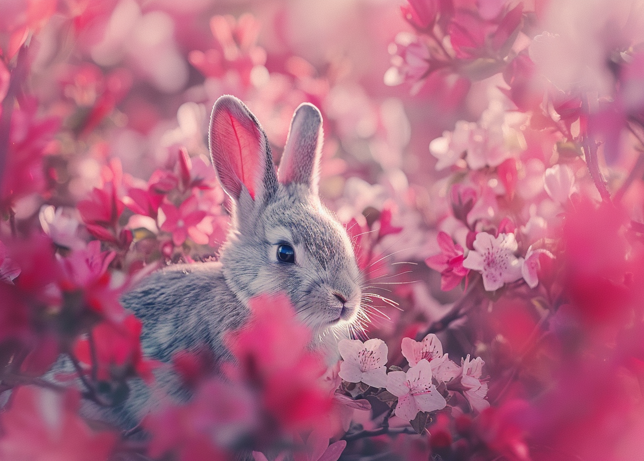 Rabbit In Pink Flowers Diamond Art Kit