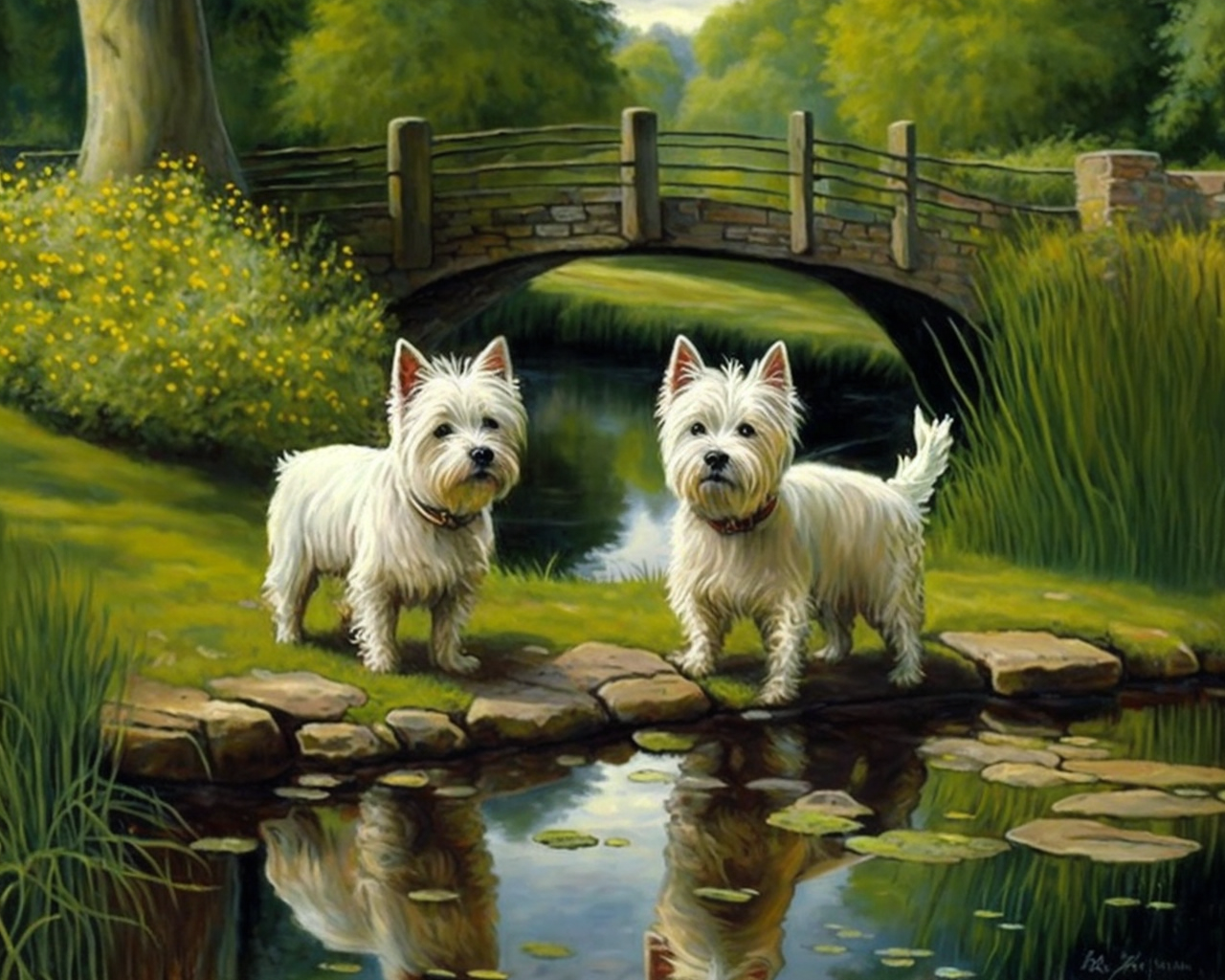 Two Westies Bridge Diamond Art Kit
