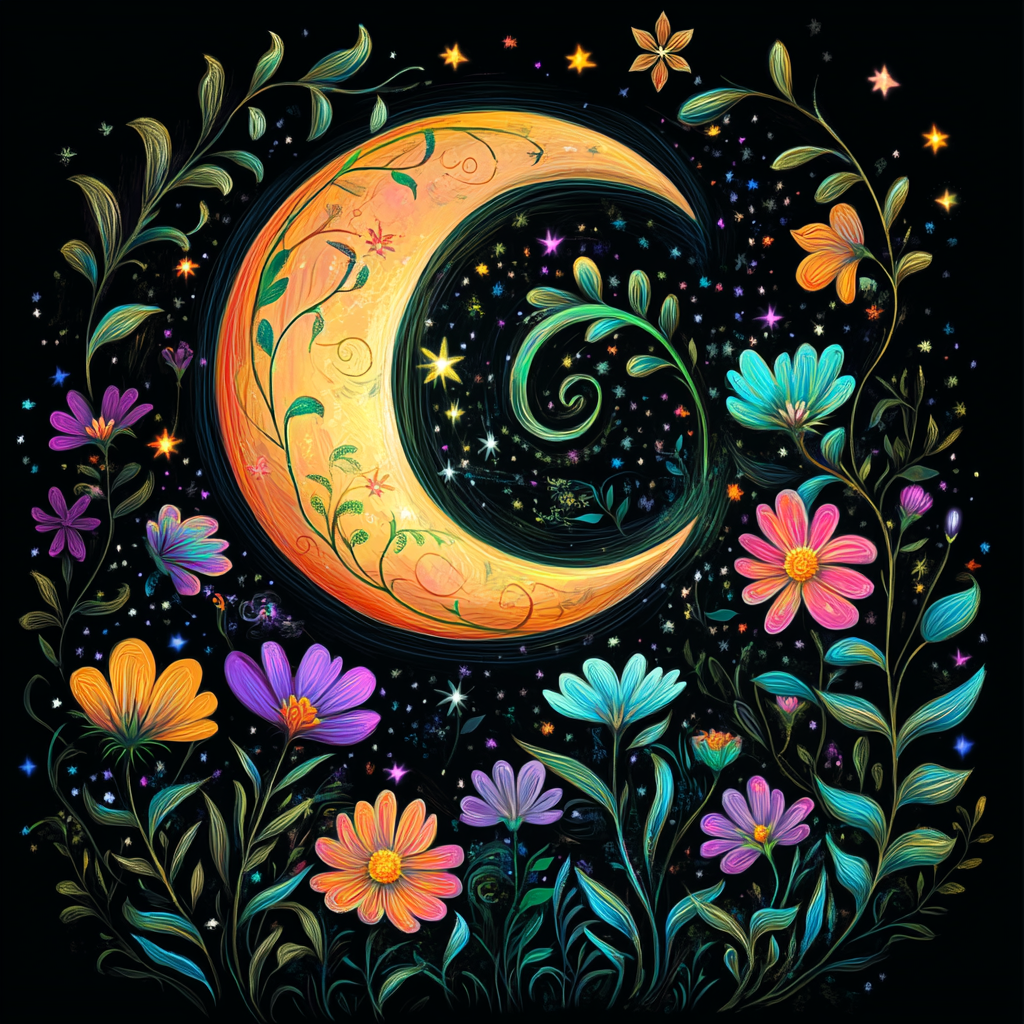 Colorful Flowers And Crescent Moon Diamond Art Kit