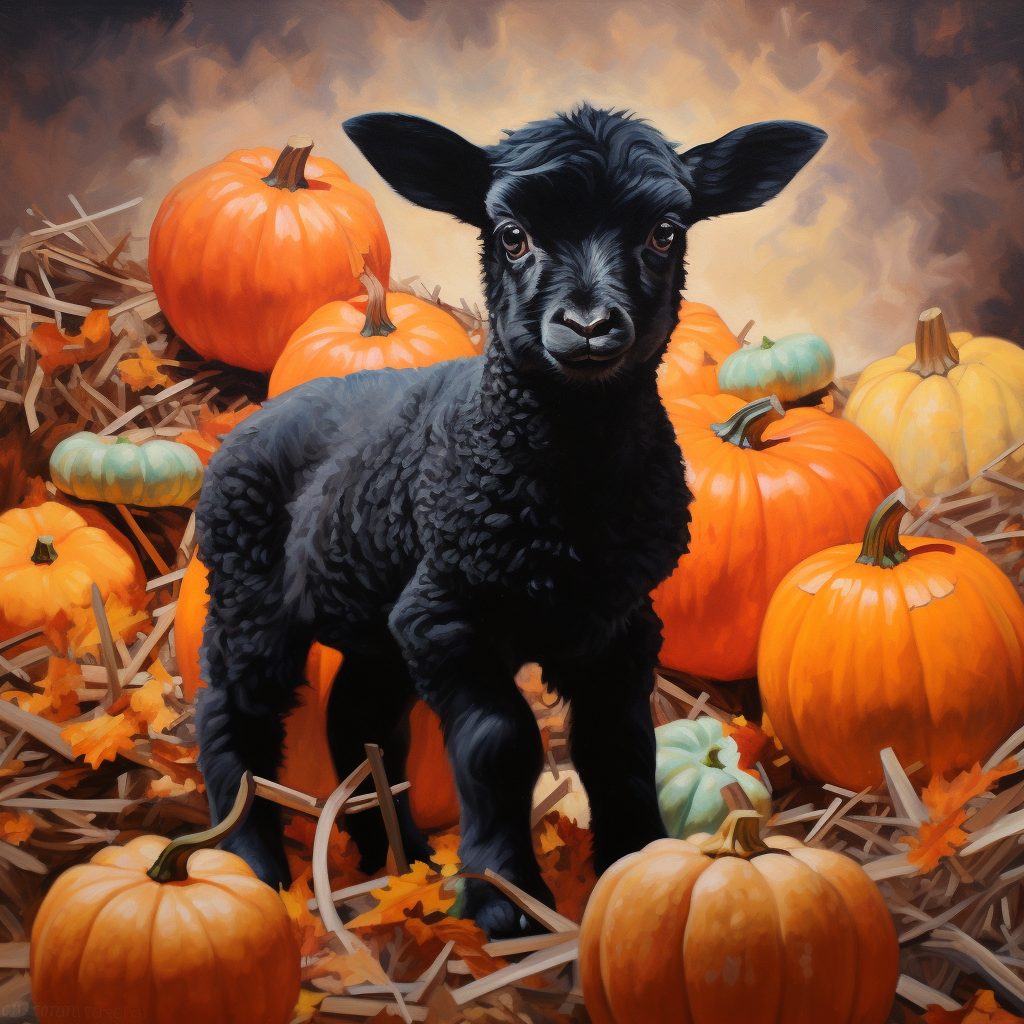 Black Lamb And Pumpkins Diamond Art Kit