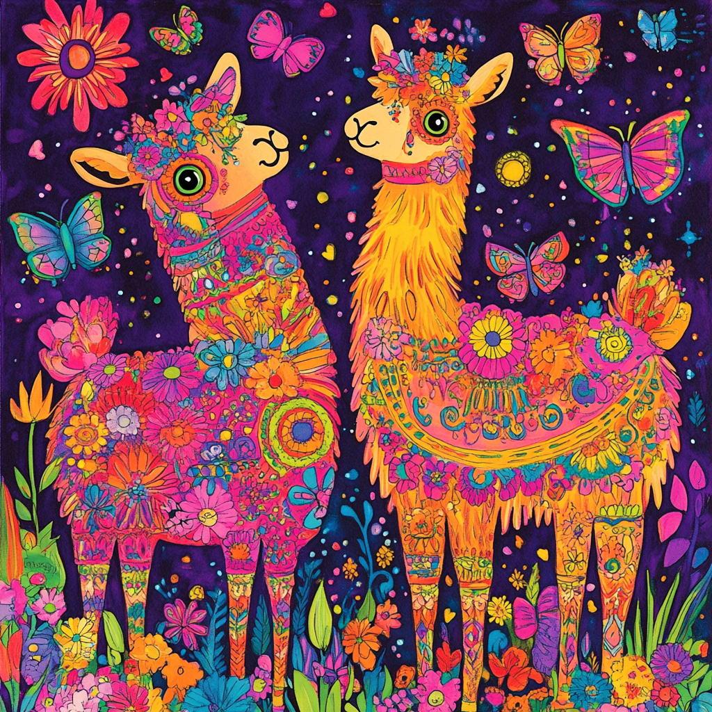 Two Colorful Alpacas Diamond Art Kit
