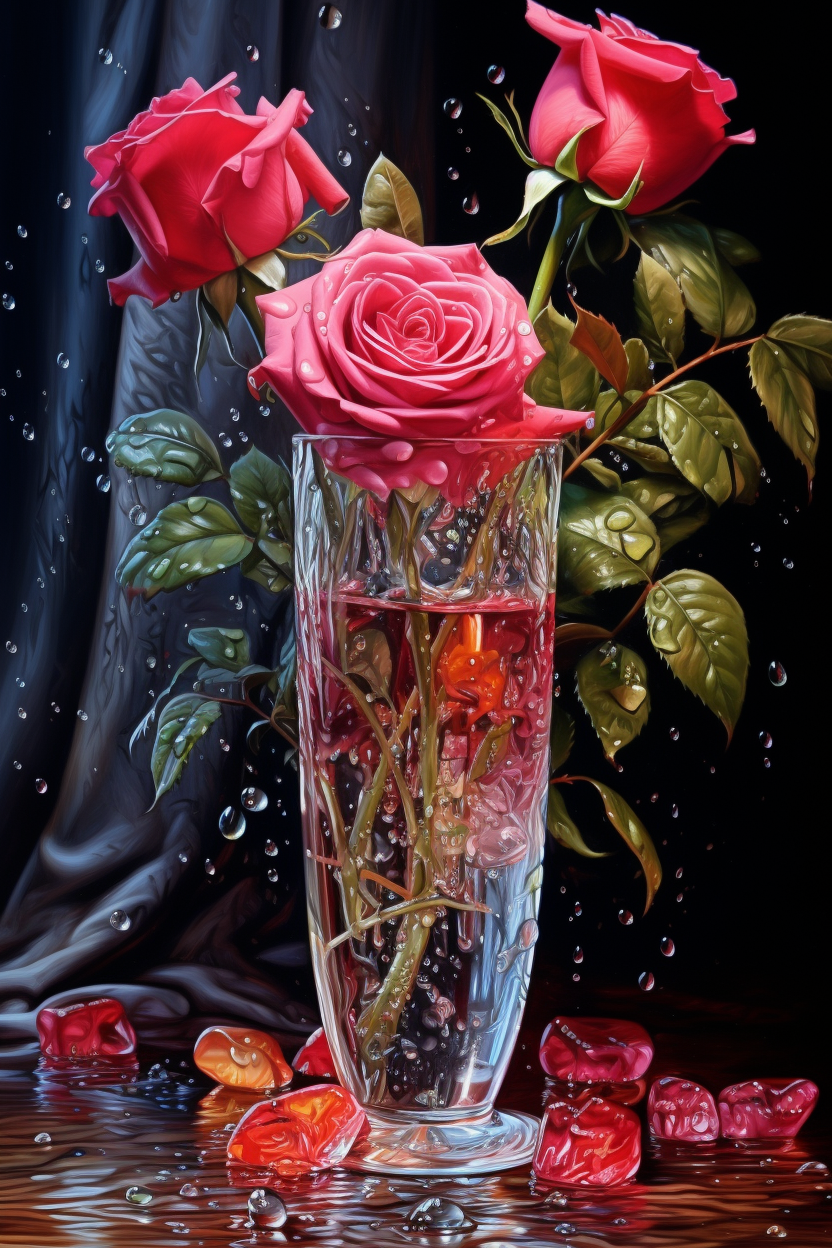 Three Roses Water Vase Diamond Art Kit