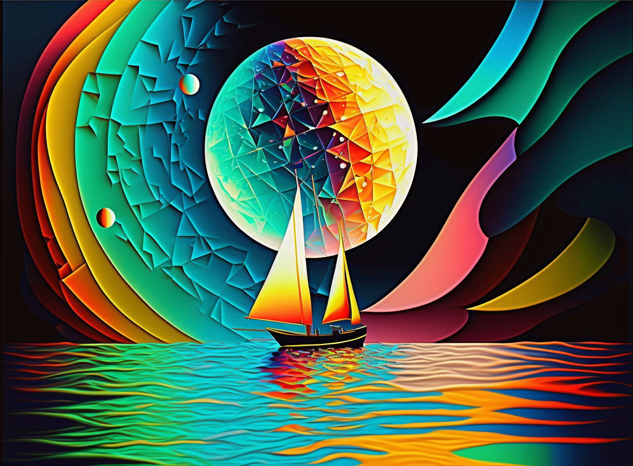 Abstract Sailboat Moon Diamond Art Kit