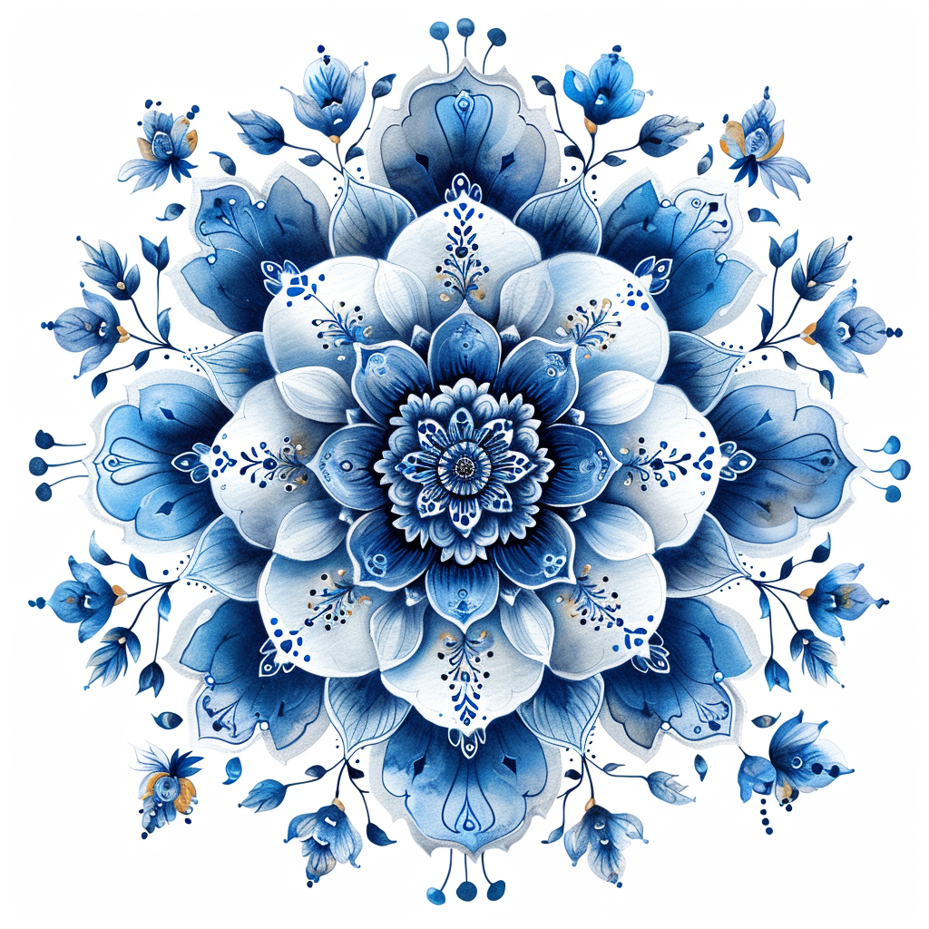 Lake Blue Flowers Mandala Diamond Art Kit