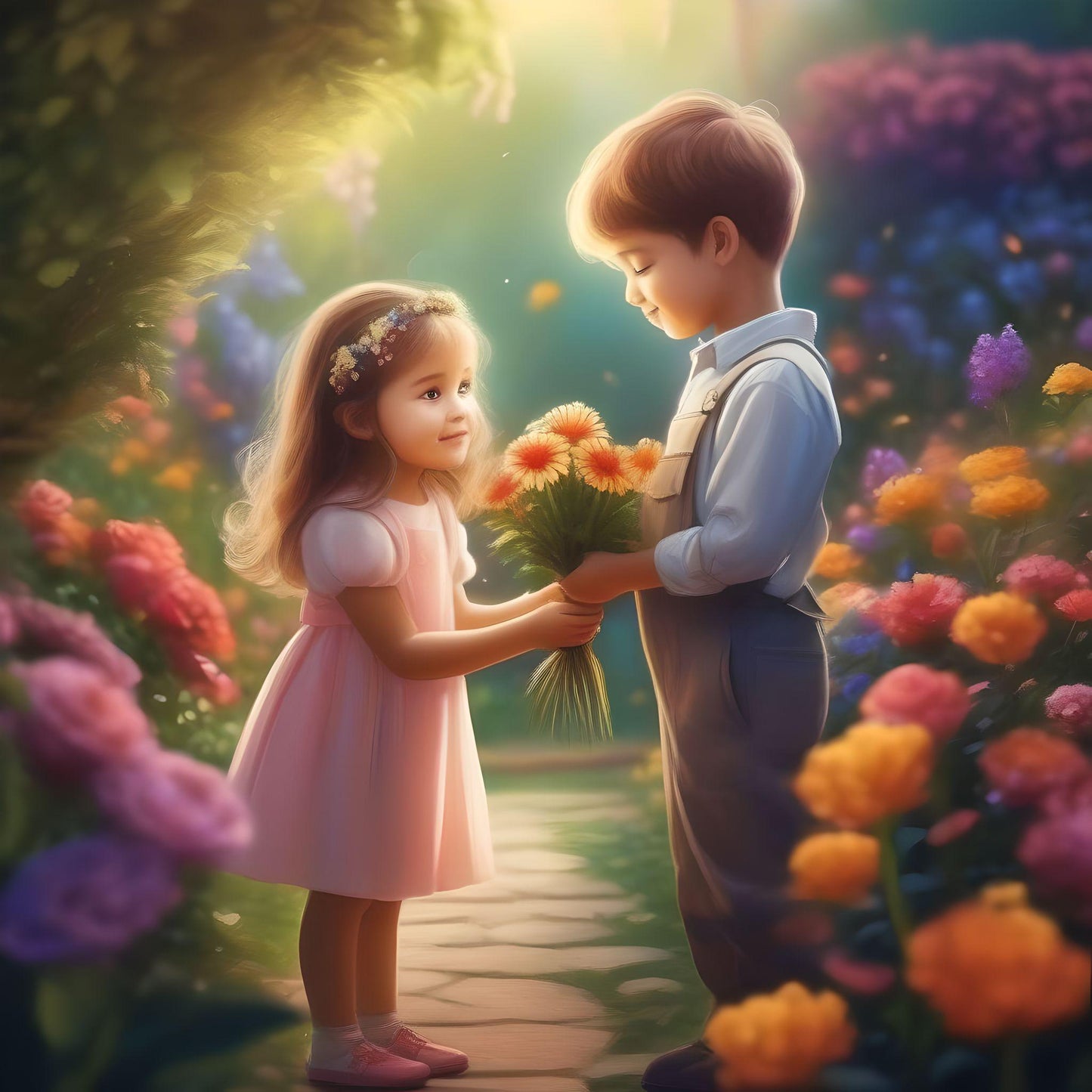 Boy Girl Flowers Diamond Art Kit