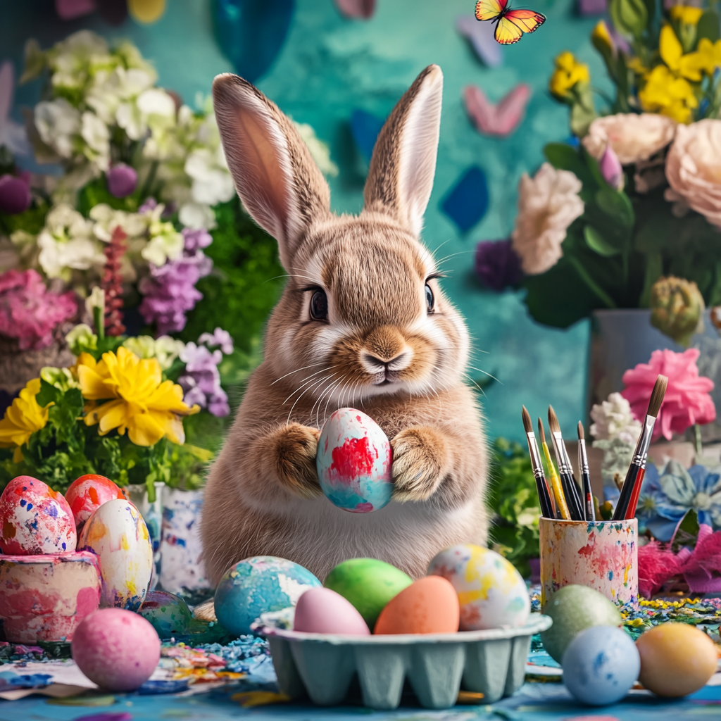 Brown Rabbit Colorful Easter Egg Diamond Art Kit