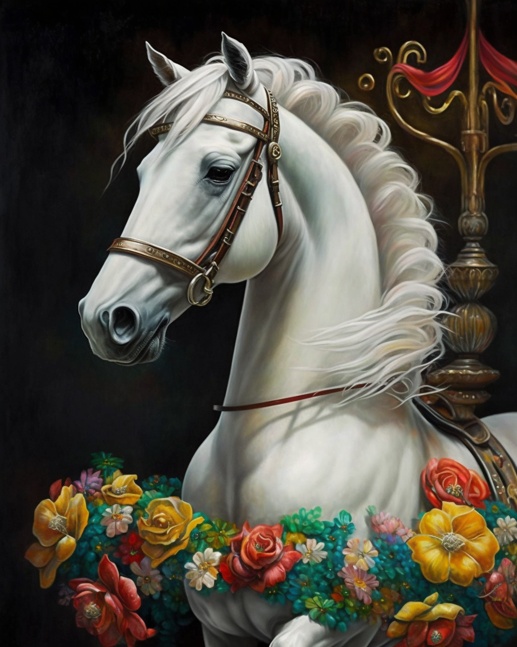 Whitehorse In Flowers Diamond Art Kit