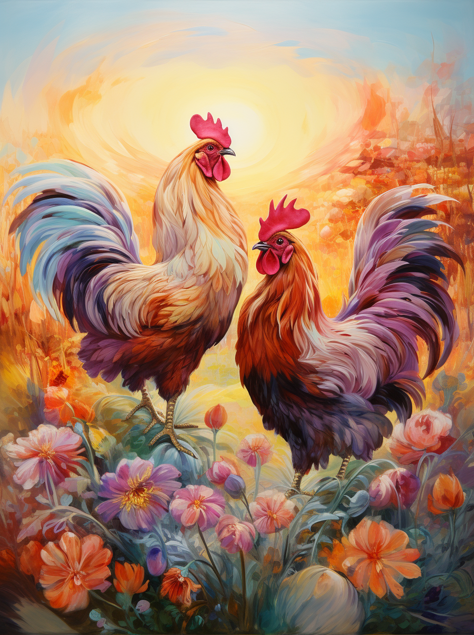 Garden Flowers And Roosters Diamond Art Kit