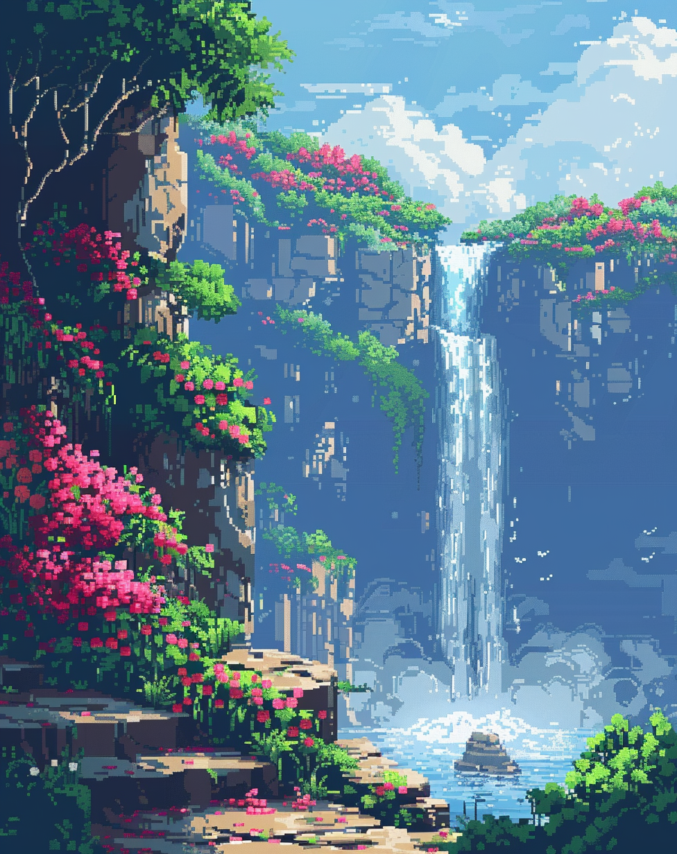 Pink Flower Waterfall Diamond Art Kit
