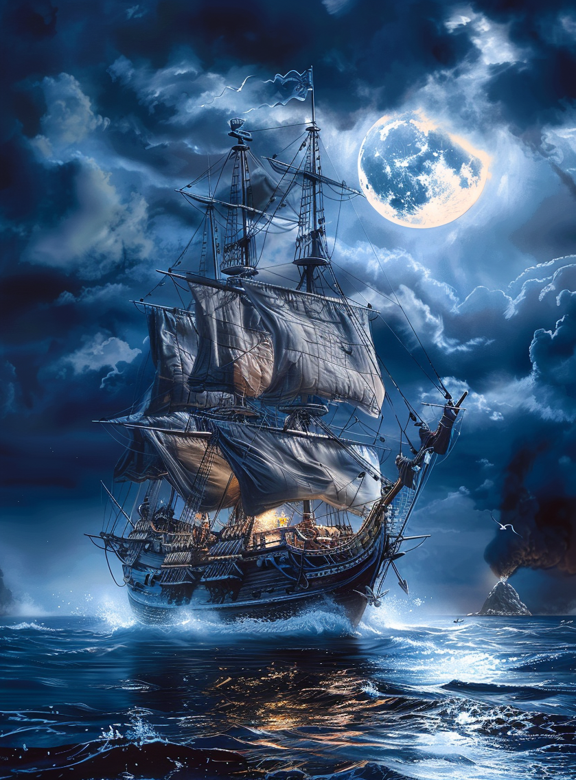 Moon And Clouds Pirate Ship Diamond Art Kit