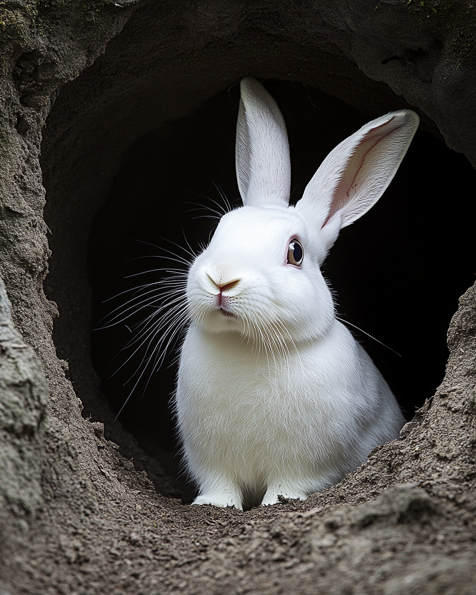 White Rabbit Peeking Burrow Diamond Art Kit