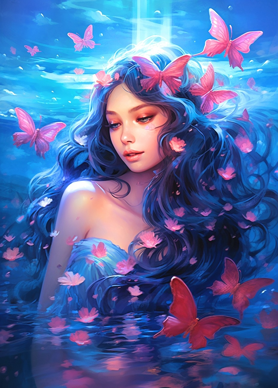 Dark Hair Pink Butterfly Gir Diamond Art Kit