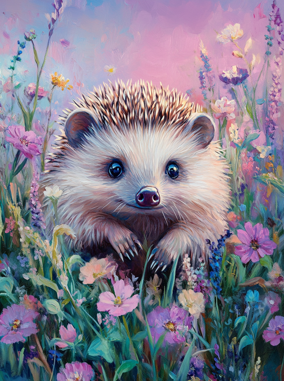 Pink Flower Hedgehog Diamond Art Kit