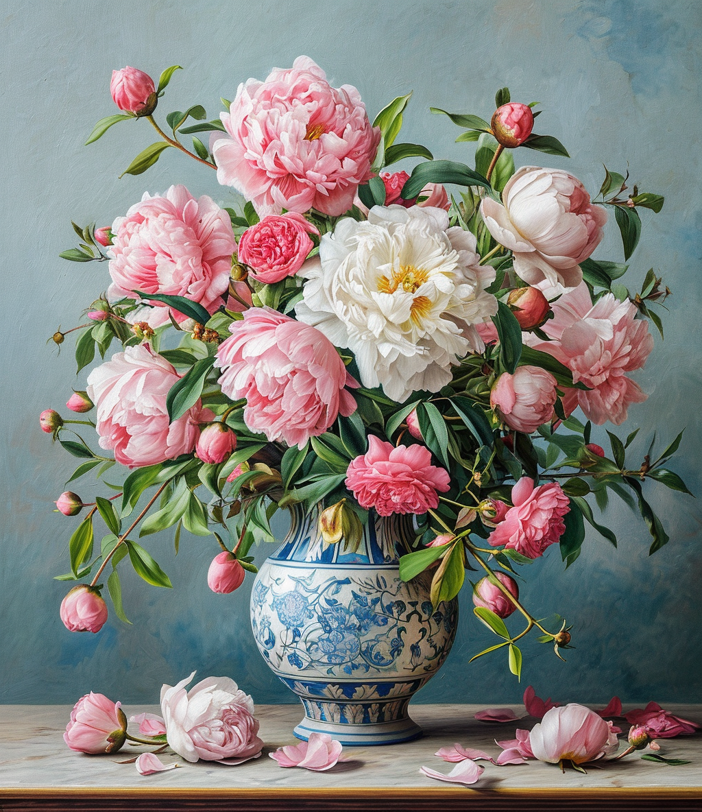 Blueprint Vase Of Pink Flowers Diamond Art Kit
