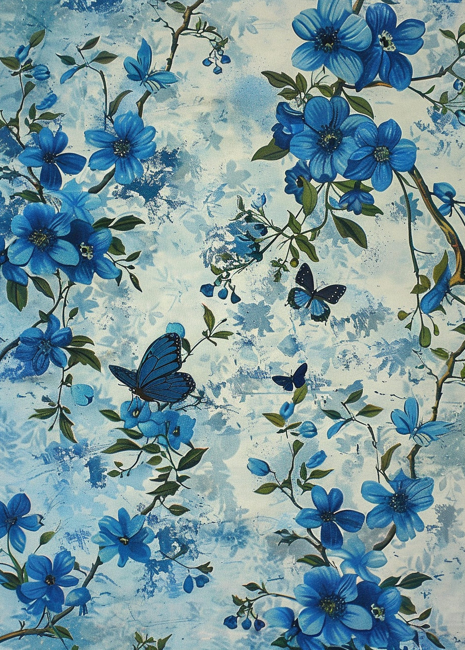 Blue Blossoms And Butterflies Diamond Art Kit