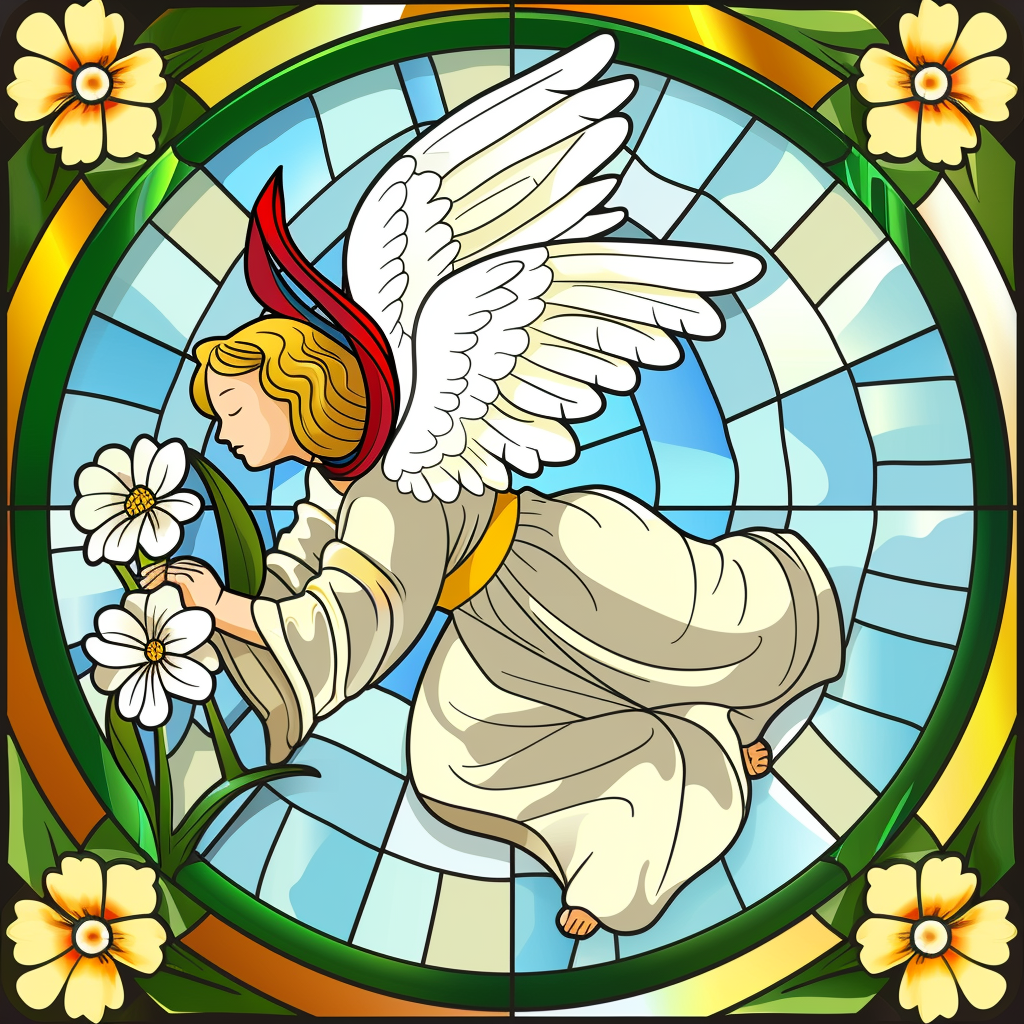 Red Sash Flying Angel Flowers Diamond Art Kit