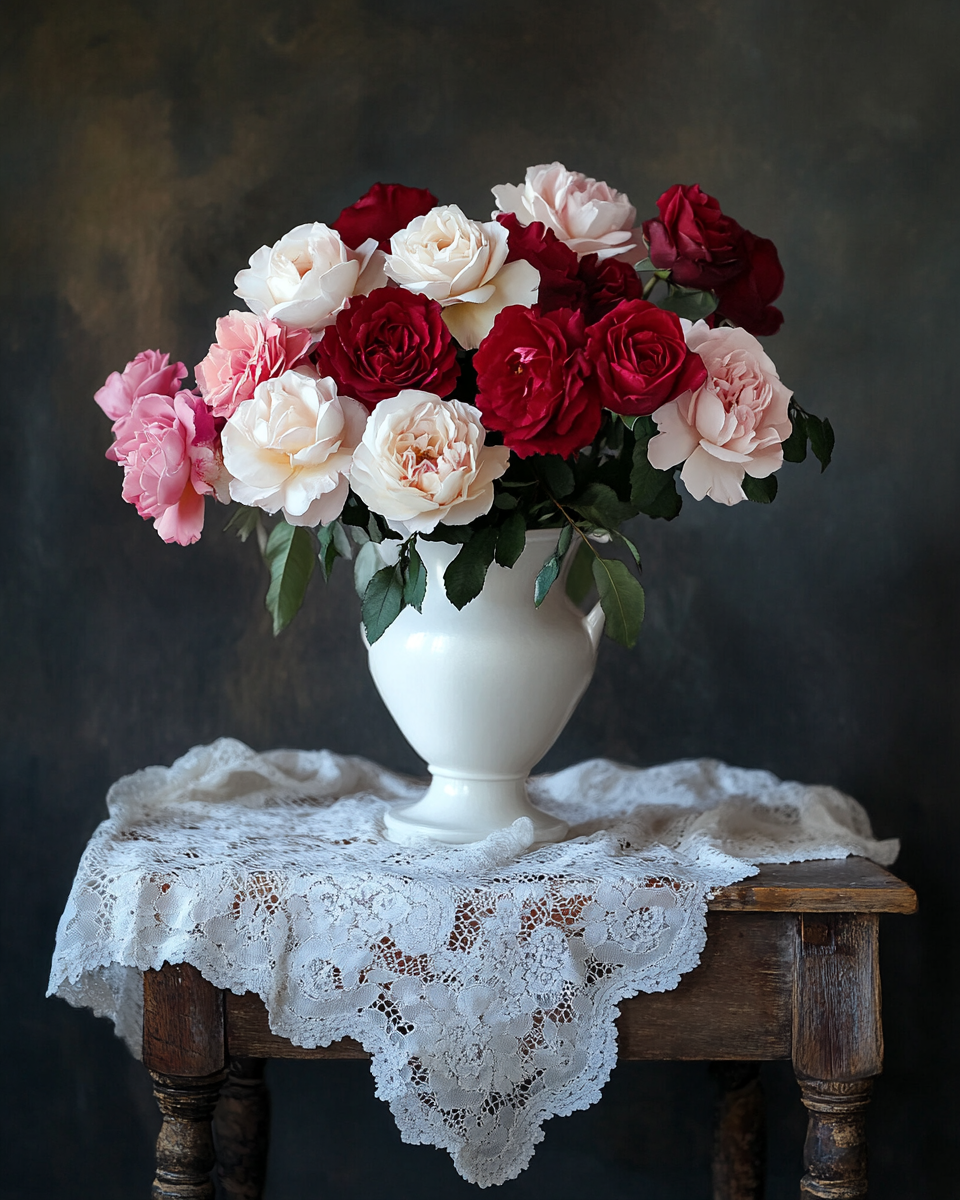 White Pitcher Of Roses Diamond Art Kit