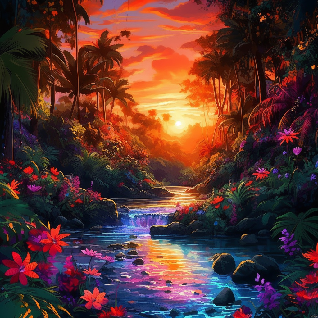 Sunset Jungle Stream Diamond Art Kit
