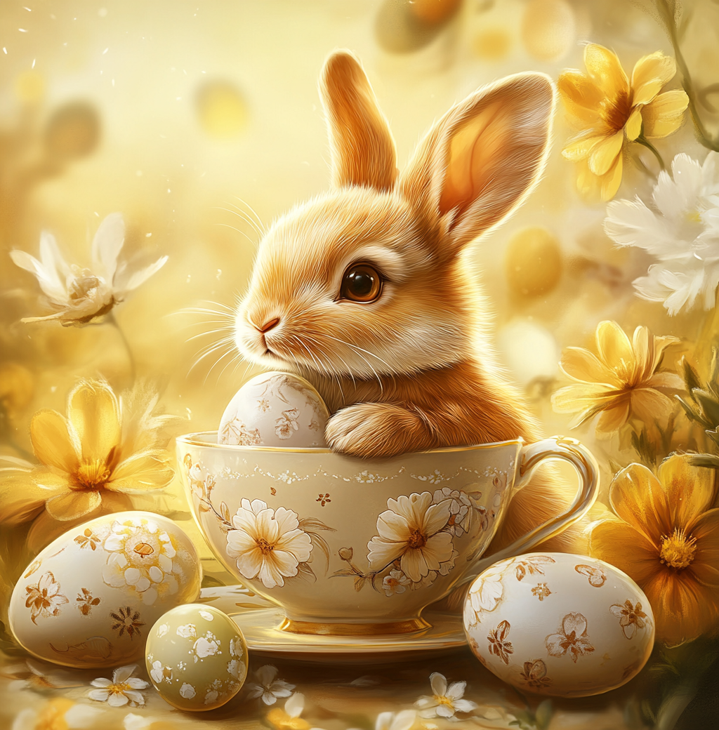 Golden Sunlight Rabbit And Eggs Diamond Art Kit