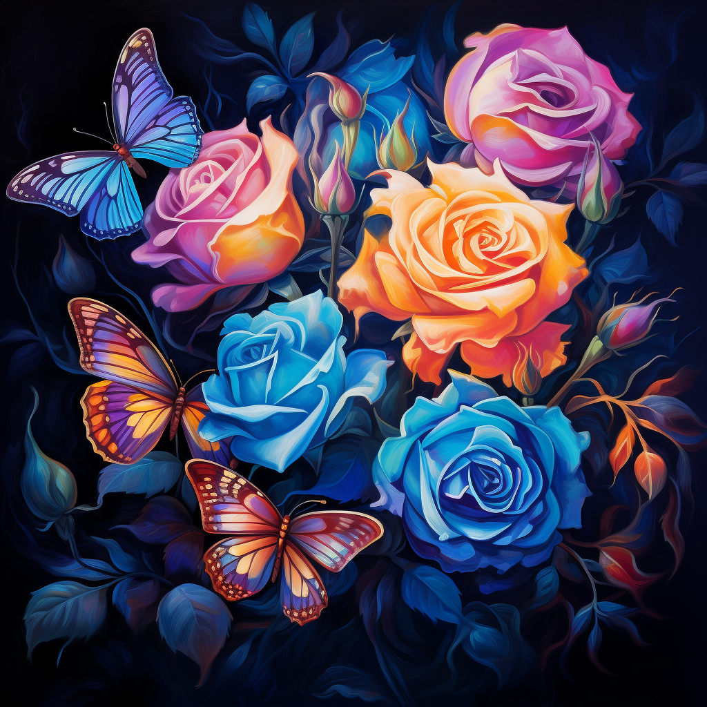 Three Butterflies And Roses Diamond Art Kit