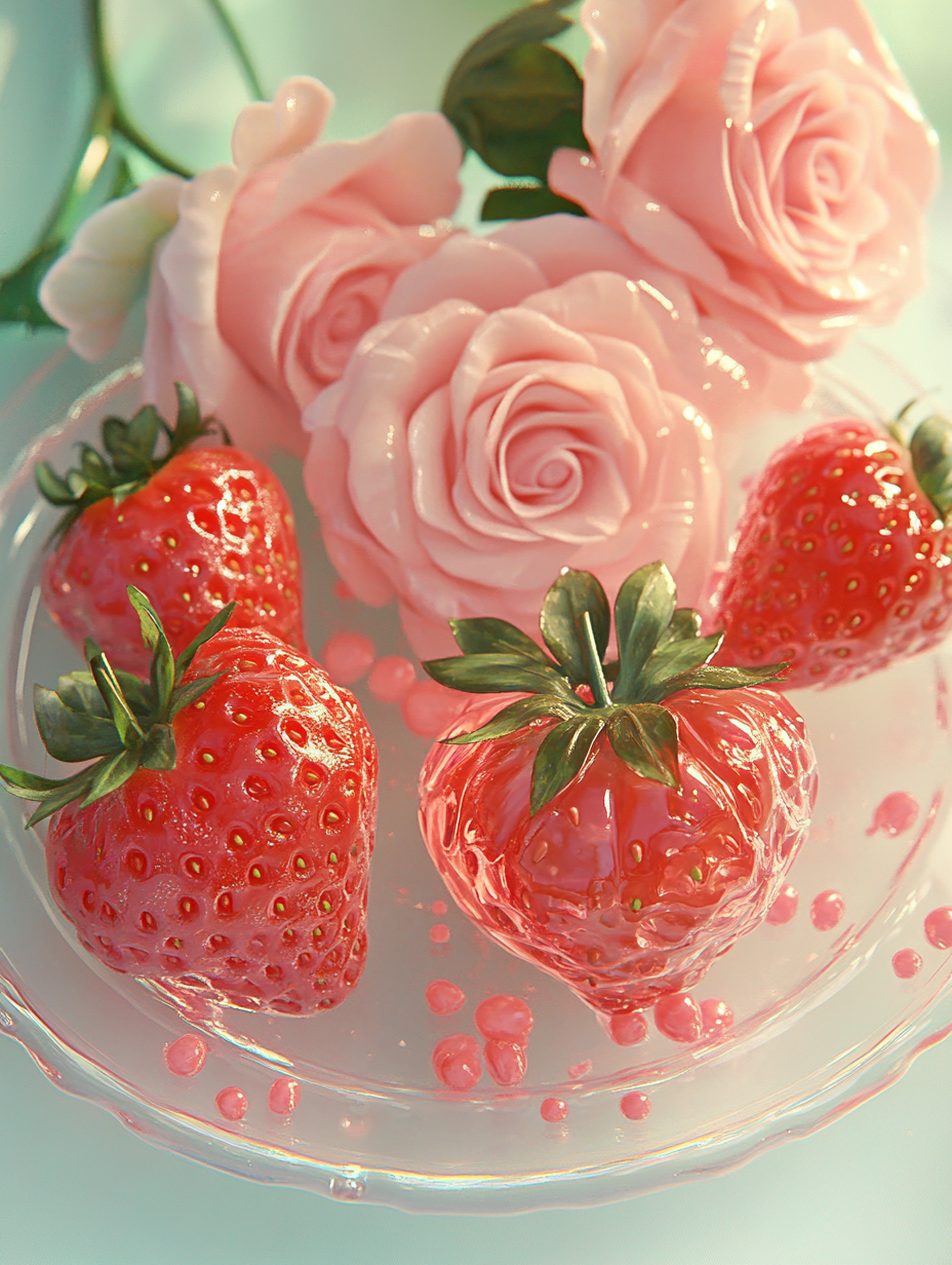 Pink Roses Jelly Strawberries Diamond Art Kit