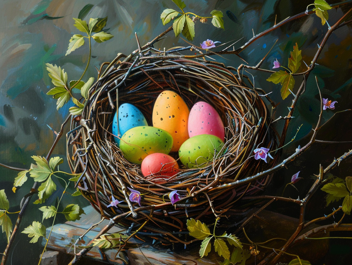 Nest With Six Colorful Easter Eggs Diamond Art Kit