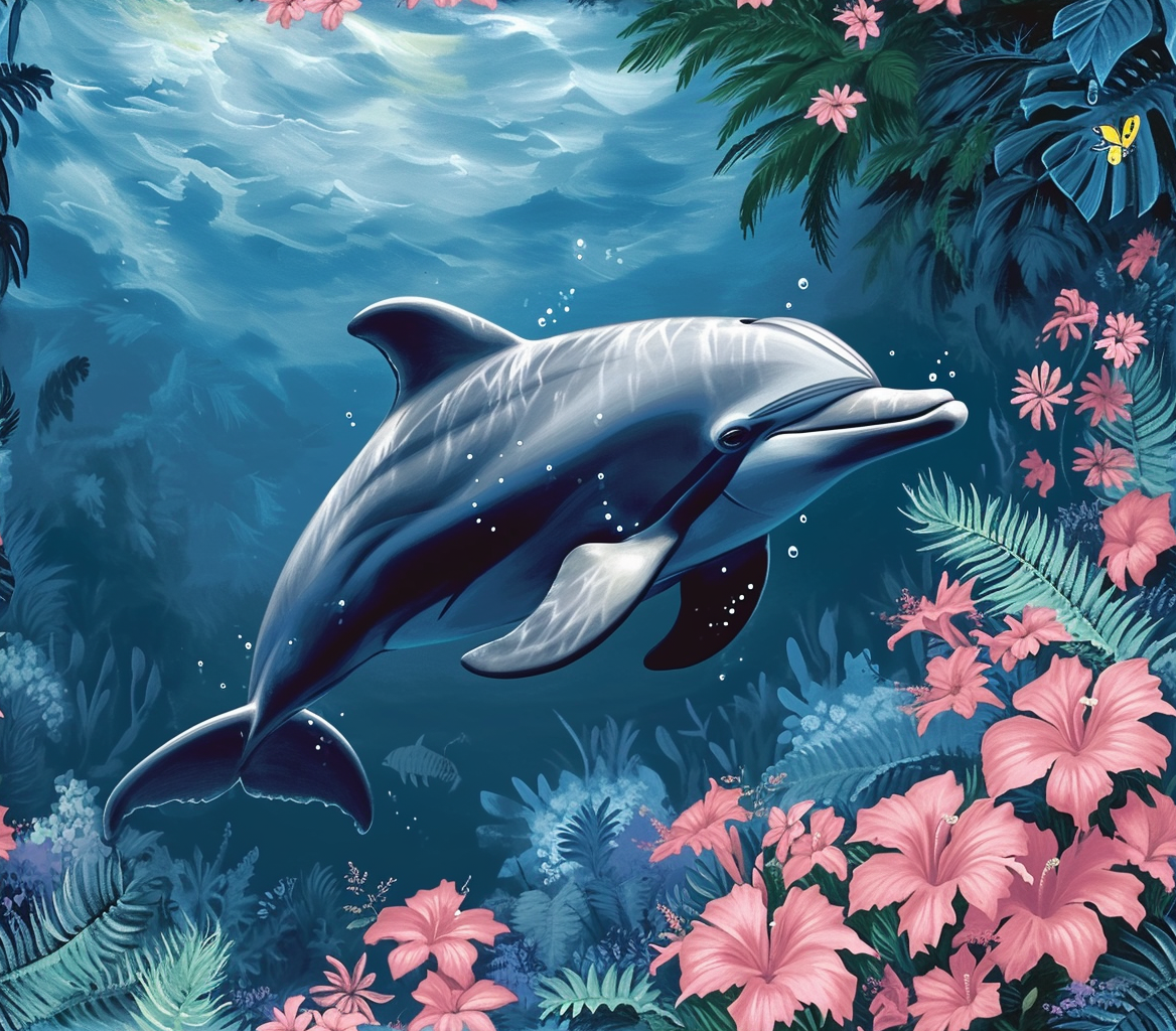 Dolphin And Pink Flowers Diamond Art Kit
