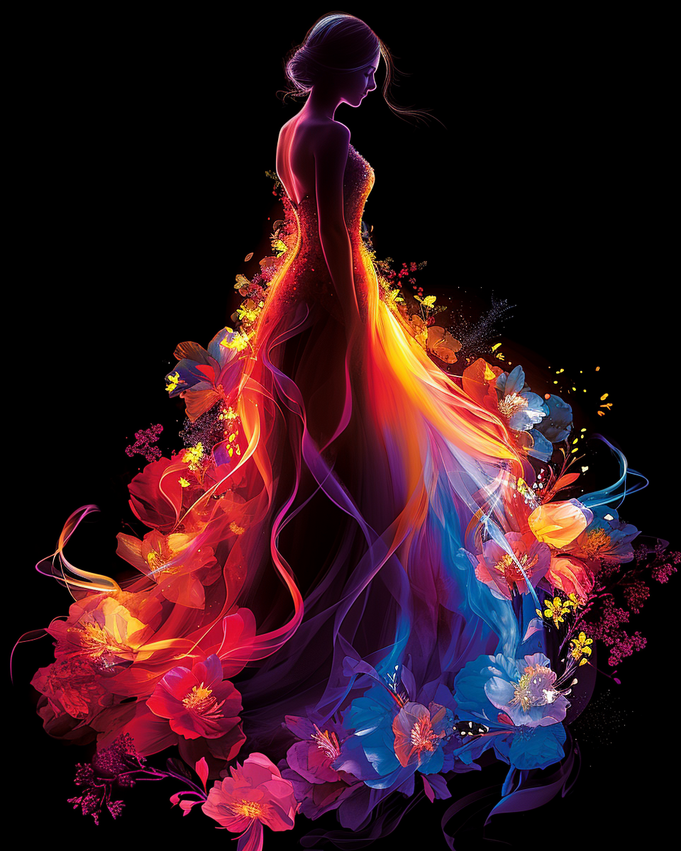 Colorful Flower Dress Silhouette Diamond Art Kit