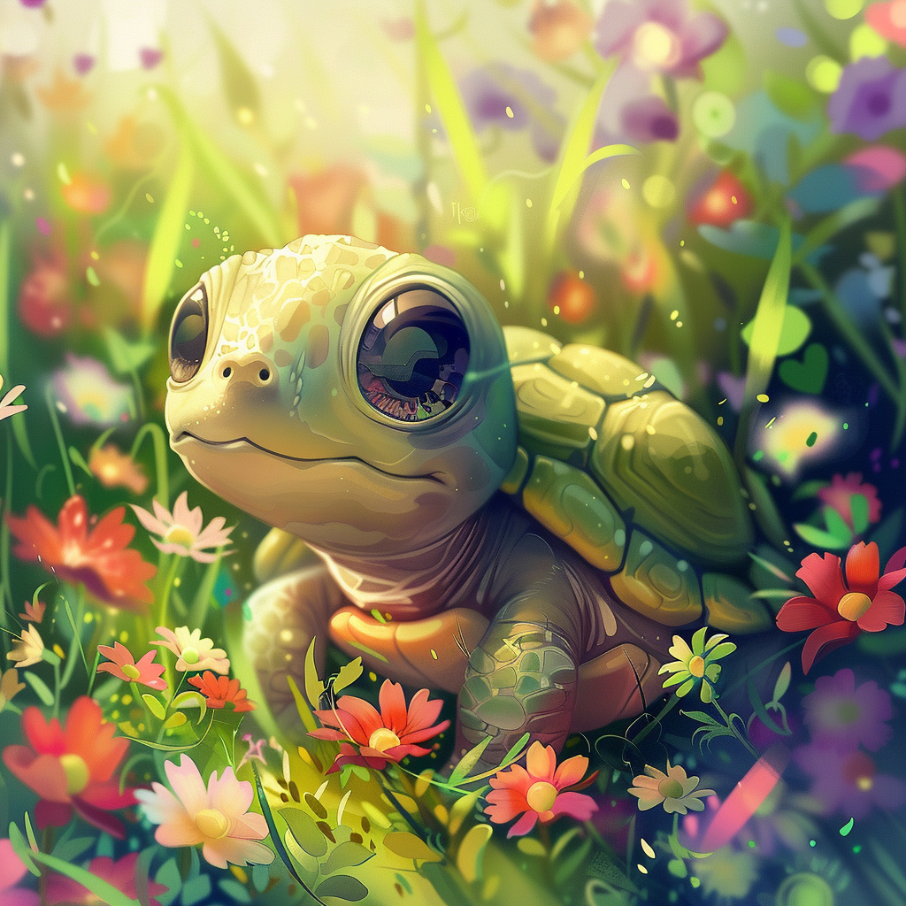 Cute Litte Turtle Flowers Diamond Art Kit