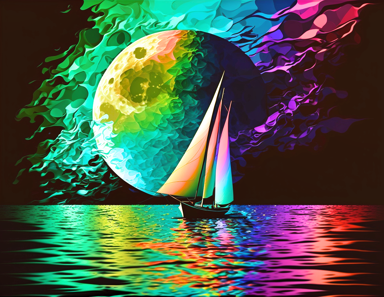 Abstract Sailboat In The Moonlight Diamond Art Kit