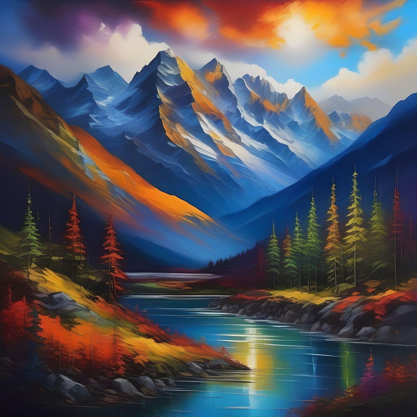 Mountain Valley Stream In Fall Diamond Art Kit