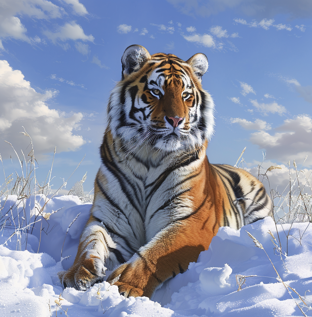 Light Blue Sky Tiger In The Snow Diamond Art Kit