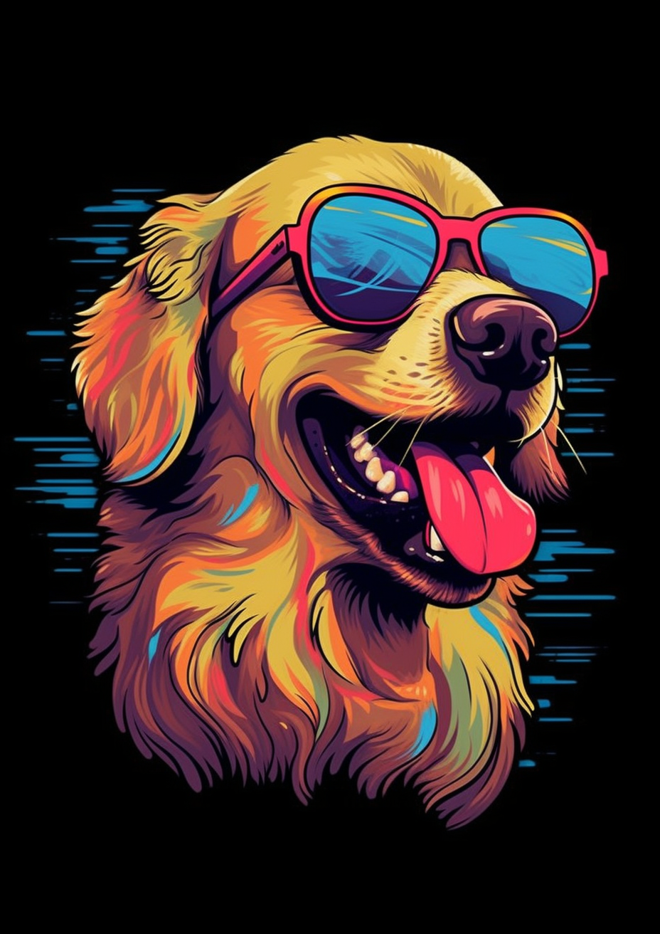 Black Background Golden Retriever Sunglasses Diamond Art Kit