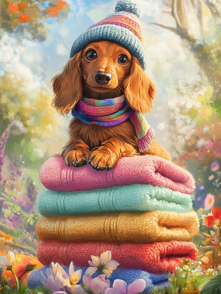 Colorful Blanket Dachshund Diamond Art Kit