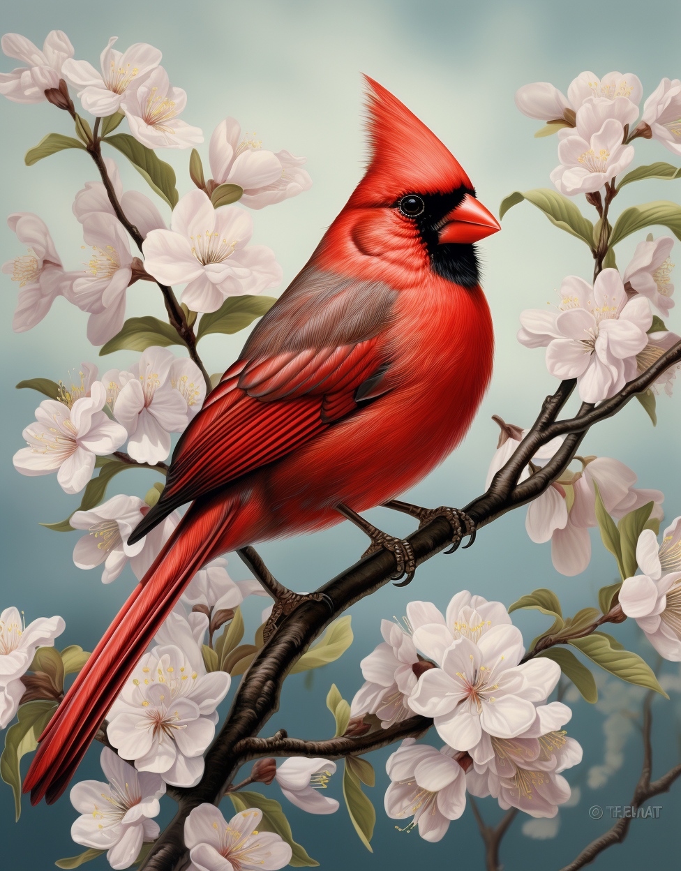 White Blossoms Cardinal Diamond Art Kit