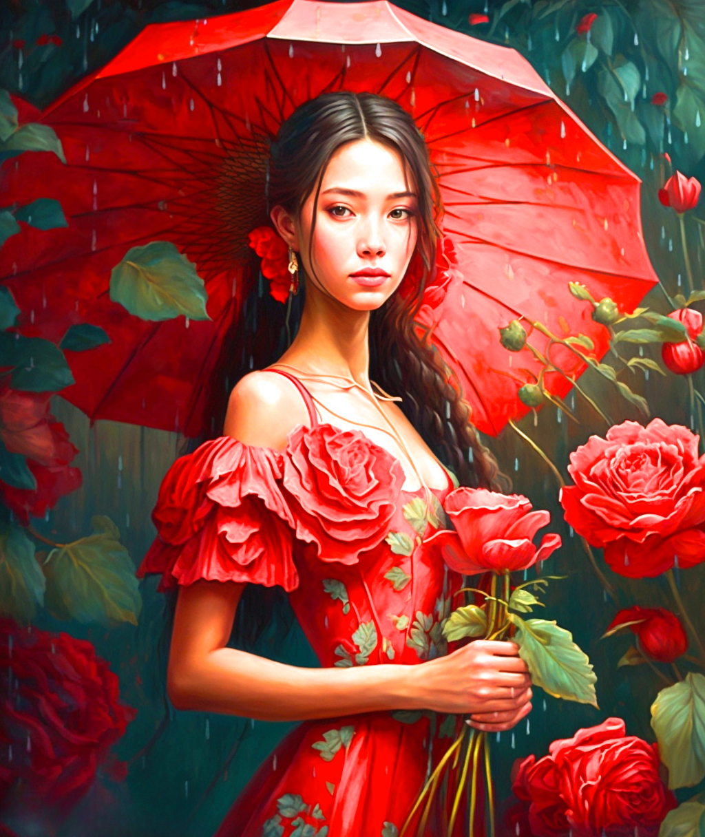 Brown Hair Red Rose Girl Diamond Art Kit