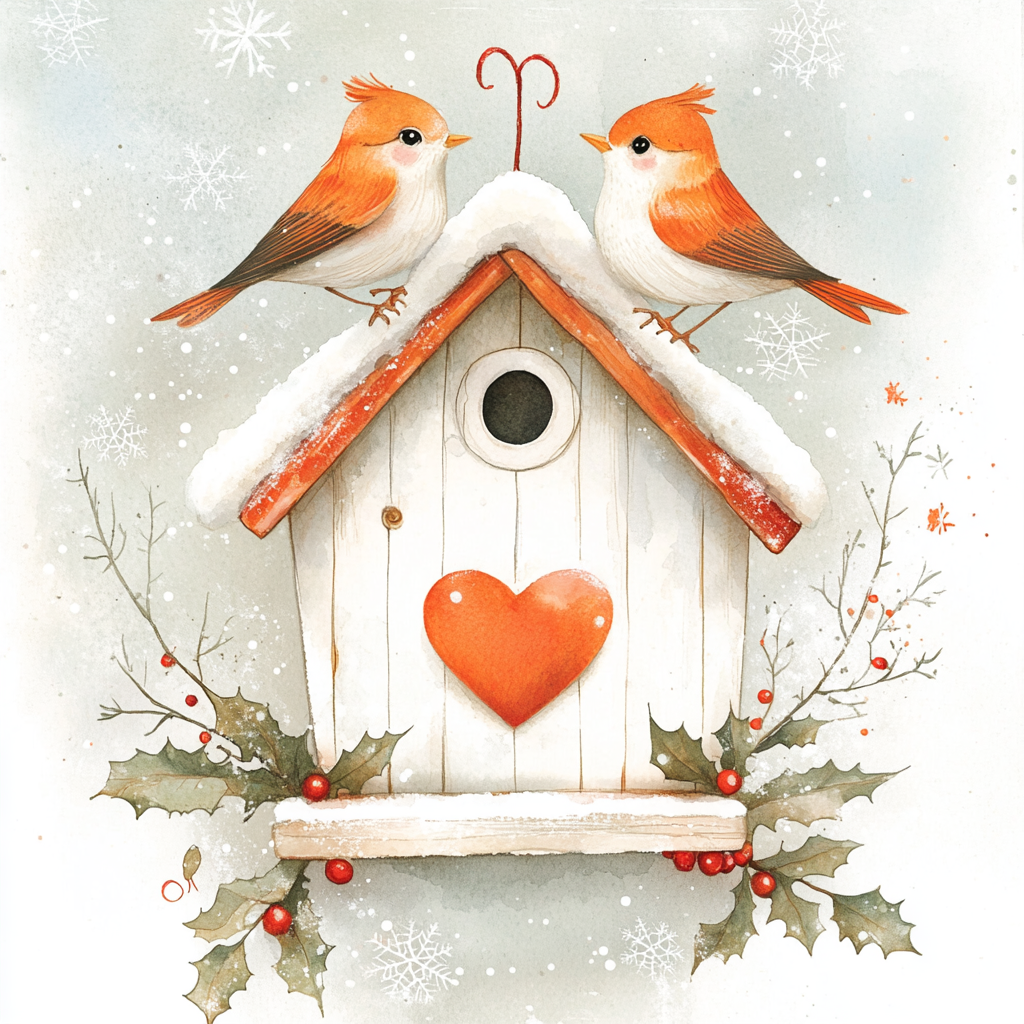 Heart Birdhouse In The Snow Diamond Art Kit