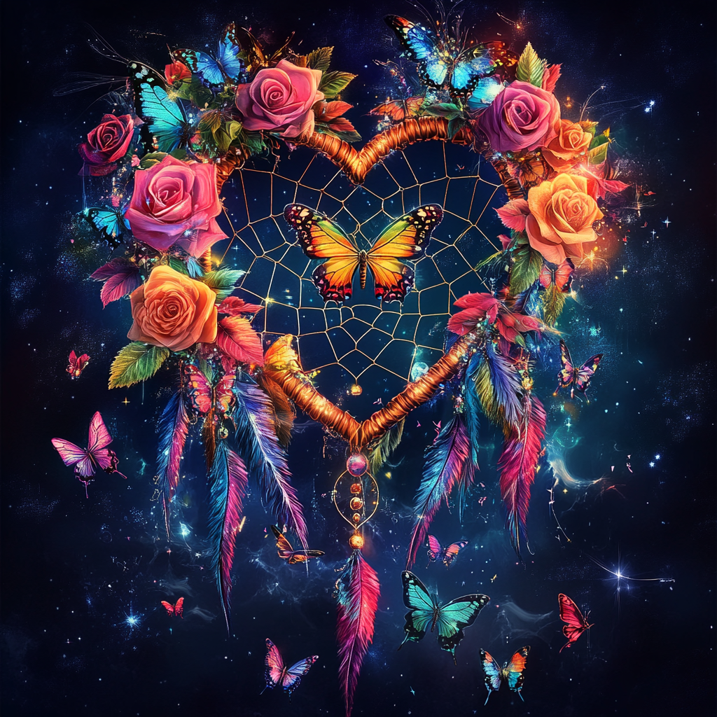 Orange Butterfly Roses Dreamcatcher Diamond Art Kit