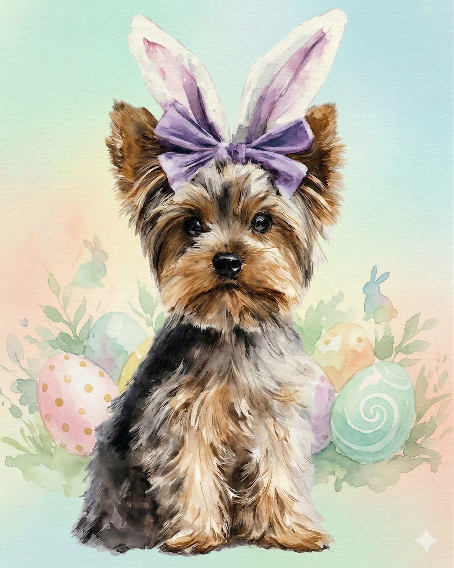 Purple Bow And Bunn Year Yorkshire Terrier Diamond Art Kit