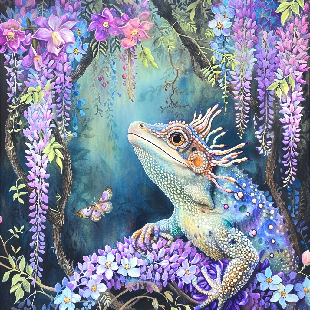 Purple Flower Iguana Diamond Art Kit
