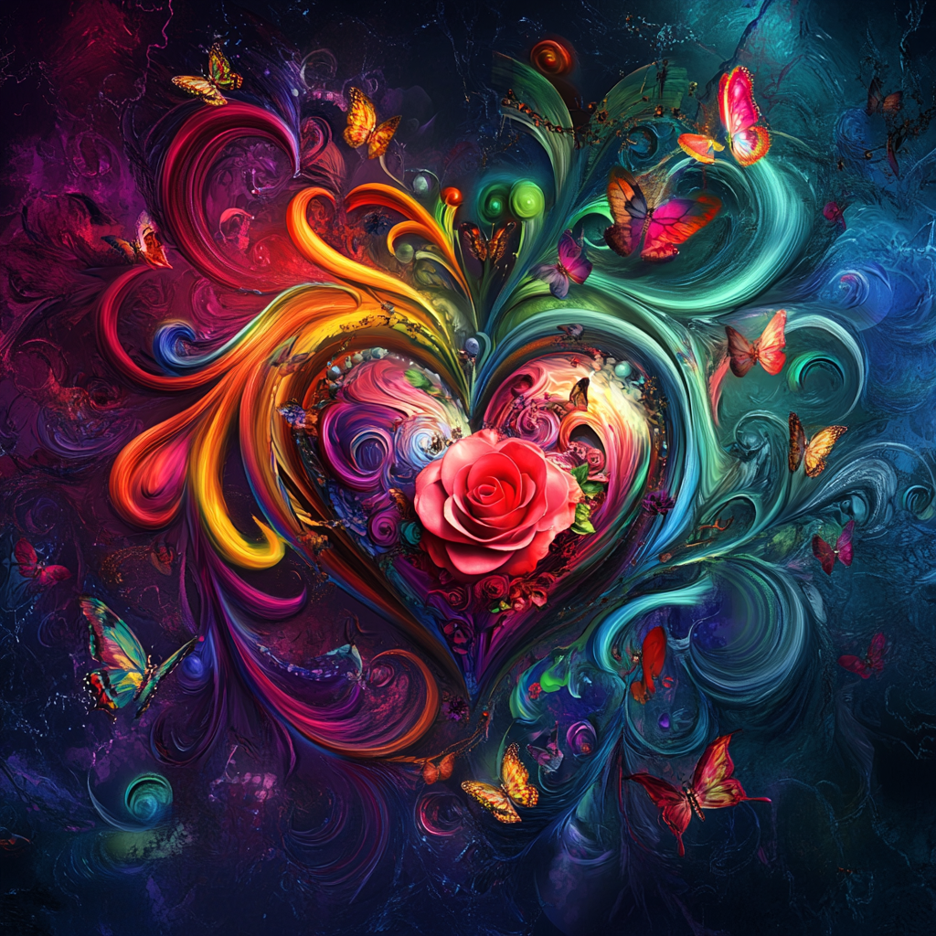 Swirling Heart And Pink Rose Diamond Art Kit