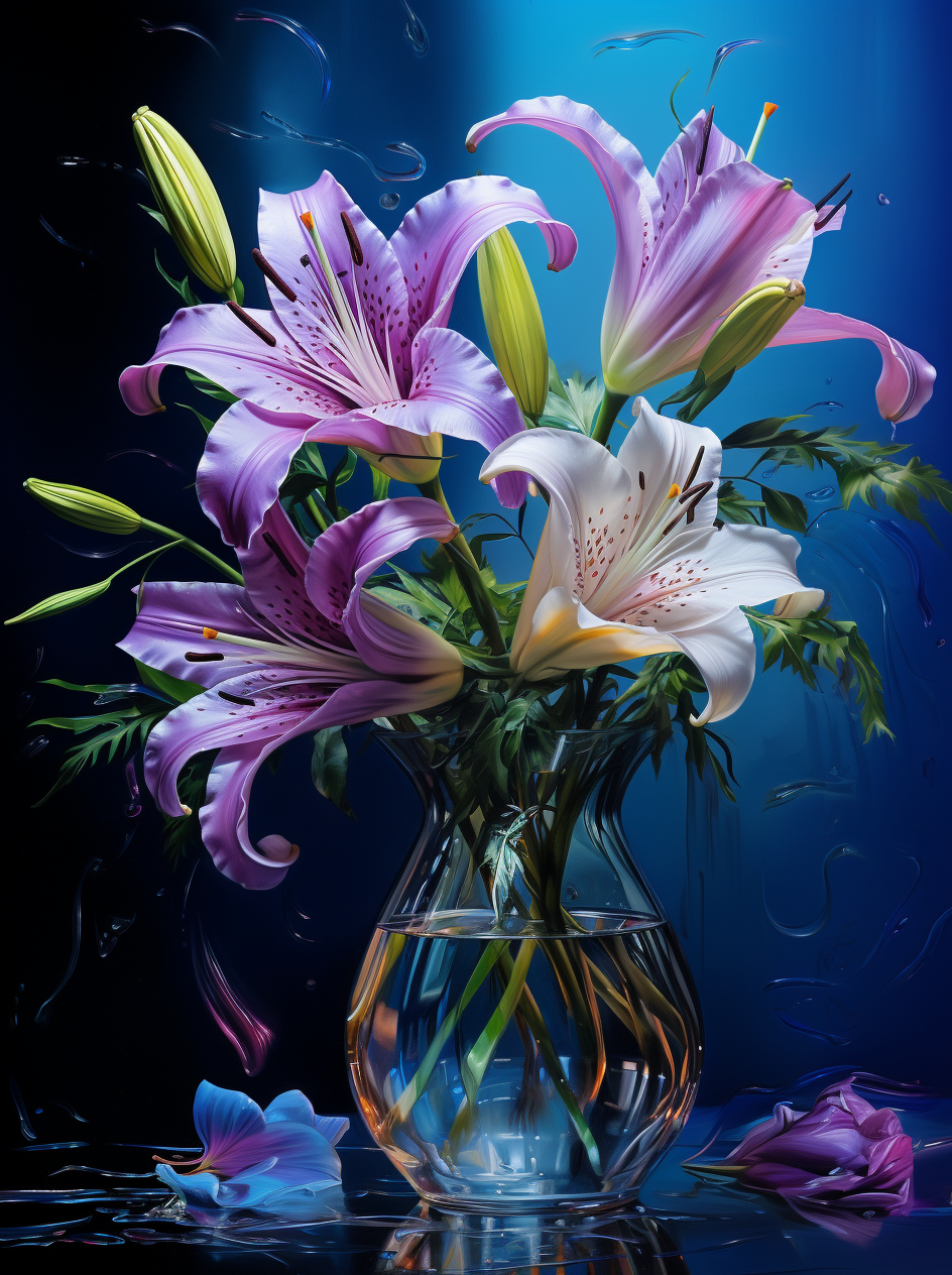 Glass Vase Four Blooming Lilies Diamond Art Kit