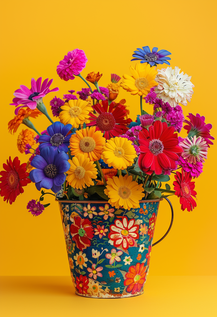 Pail Of Bright Flowers Diamond Art Kit