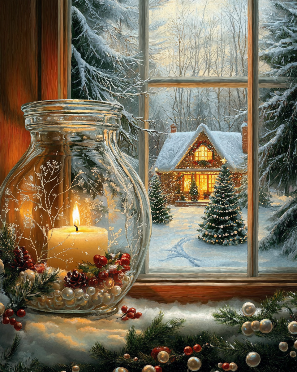 House At Christmas Jar Candle Diamond Art Kit